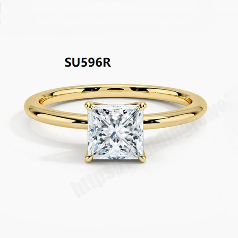 Кольцо с культивированным бриллиантом Princess Cut, лабораторный алмаз, серебро 925 пробы с золотым покрытием, 1 карат, кольцо с крупным моассанитом для женщин.