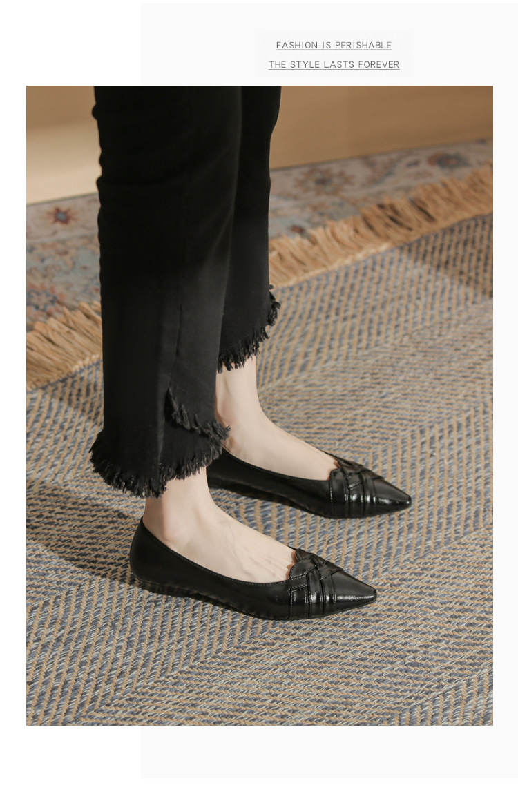 Giày cao gót nữ mũi nhọn gót wedge kiểu Pháp, gót thấp, miệng nông — màu đen chi tiết 14