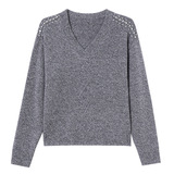 年青款100%羊毛针织衫时尚v领宽松毛衣秋冬羊毛衫中年女装妈妈装，女装针织衫/毛衣，妃慕昵服饰