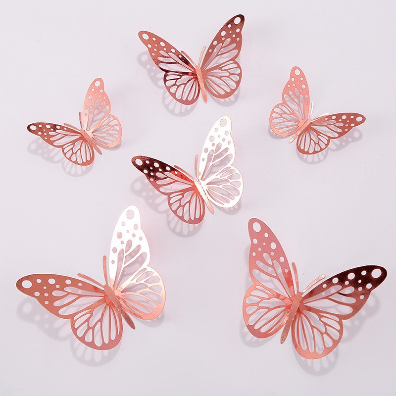 3D mariposa hueca mariposa metálica decoración de pared de la casa sala de estar estereoscópica colorida mariposa decoración pegatinas