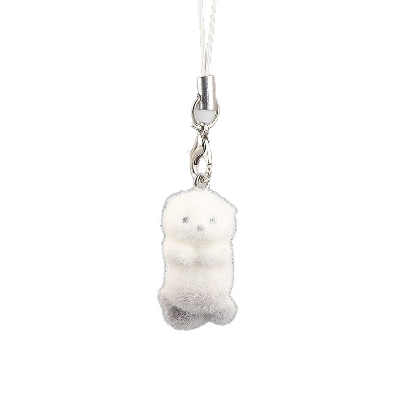 Ventas transfronterizas en caliente flocado tridimensional nutria cadena de teléfono móvil adorable colgante de peluche de animales llaveros de jóvenes corazón viento