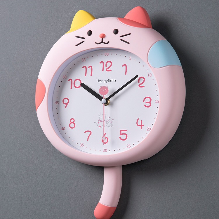 Meow dibujos animados creativo sin perforación sala de estar dormitorio habitación de los niños reloj de jardín de infantes reloj de pared lindo reloj de decoración de moda