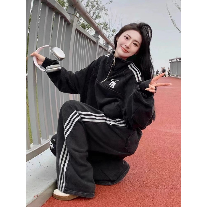 跨境 秋季大码运动服套装女宽松显瘦韩版卫衣休闲两件套胖mm300斤|undefined