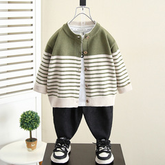4813兒童毛衣男童春裝2024新款寶寶春秋款條紋開衫上衣服男孩薄款