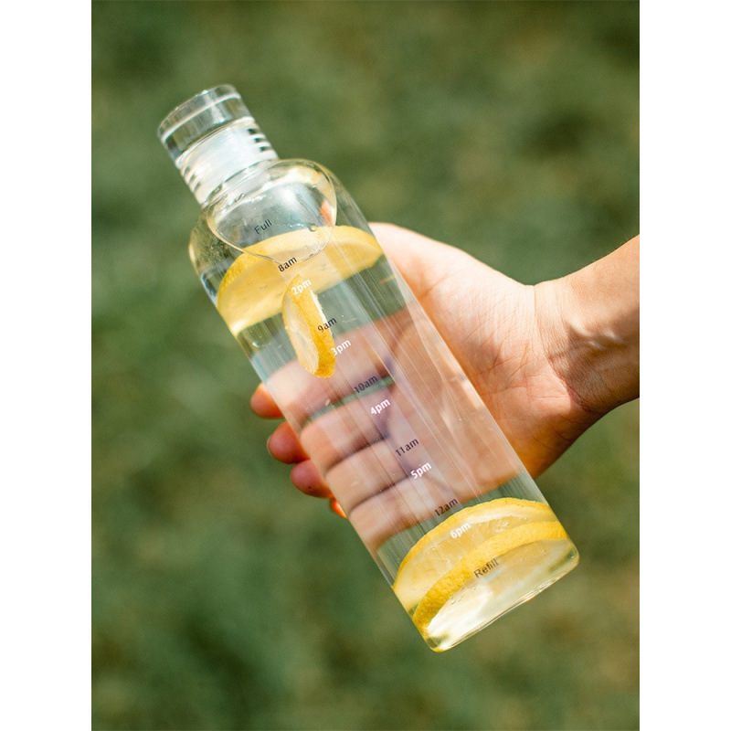 Taza de agua de vidrio para niños con escala de tiempo, alta calidad facial, transparente y portátil, taza de agua de jugo de fruta de gran capacidad