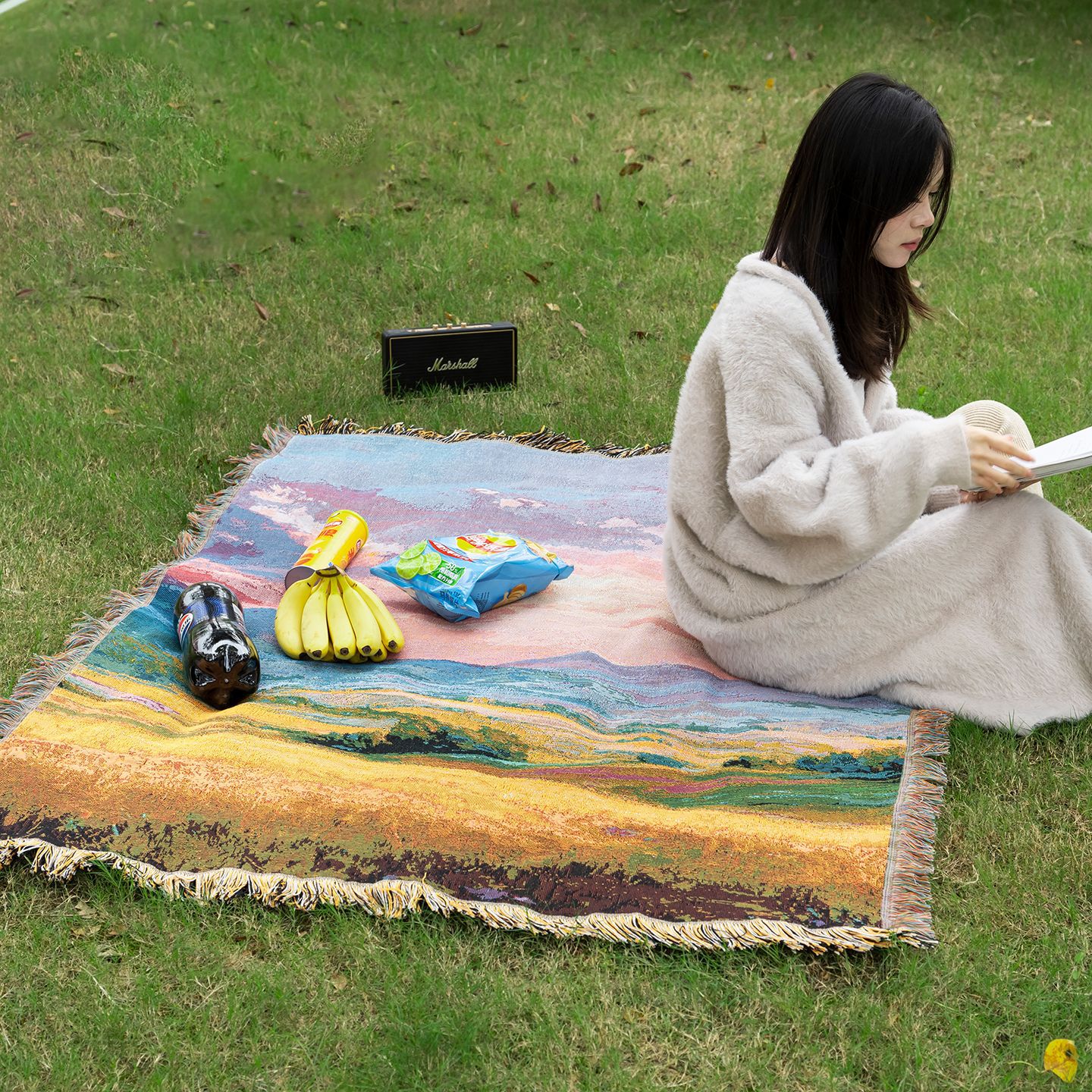 户外露营野餐布现代风景画沙发巾沙发毯休闲装饰挂毯沙发盖布定制