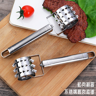 Stainless steel household rolling tender meat hammer pork chop steak rolling meat tenderizer Biscuit pizza pizza hole maker