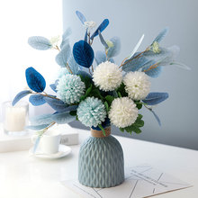 地中海简美日式陶瓷花瓶蓝白色仿真花艺尤加利桉树叶绣球套装摆件
