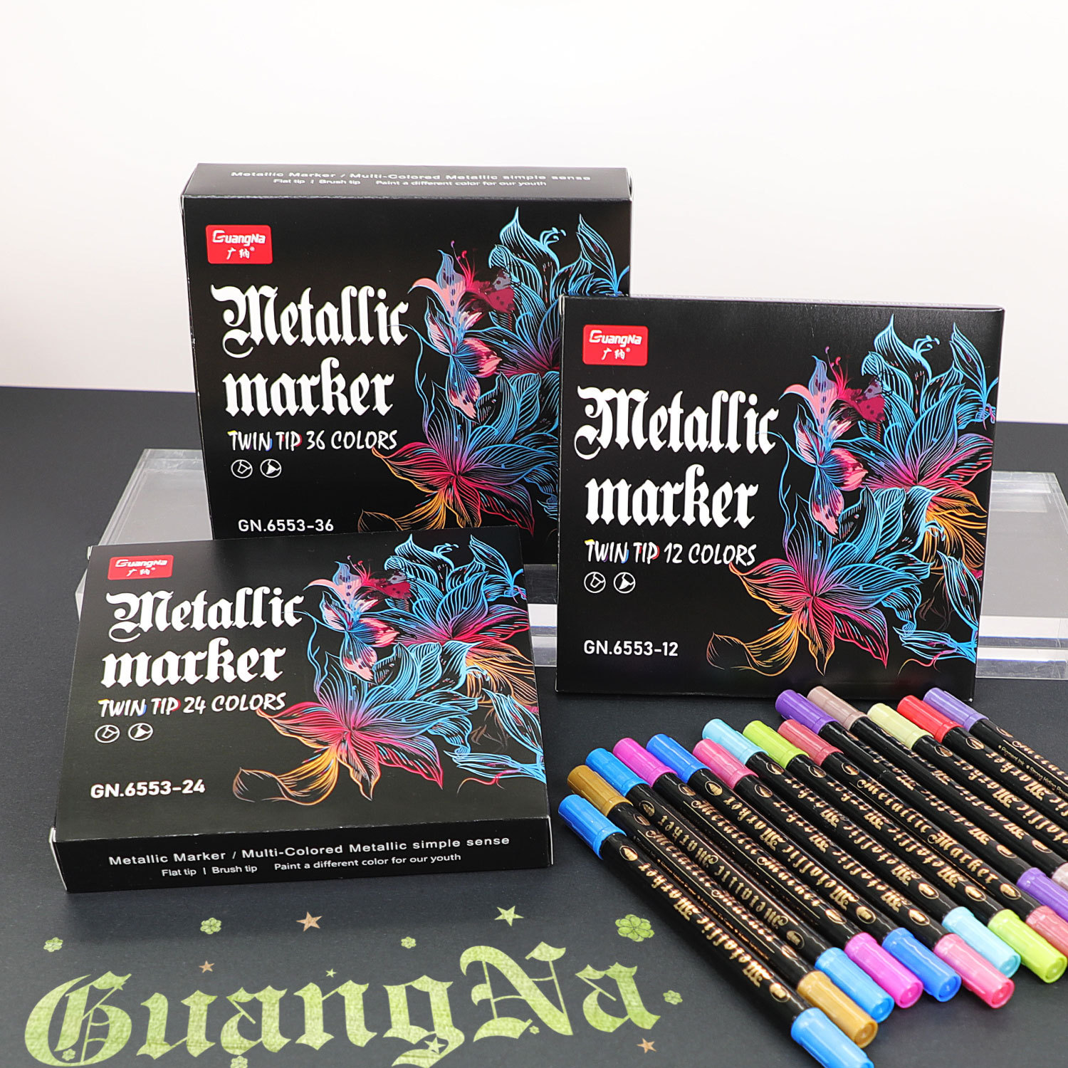 Guangna GN6553 marcador de metal de 36 colores de doble cabeza DIY pintado a mano marcador de graffiti pluma de pintura a base de agua borrable