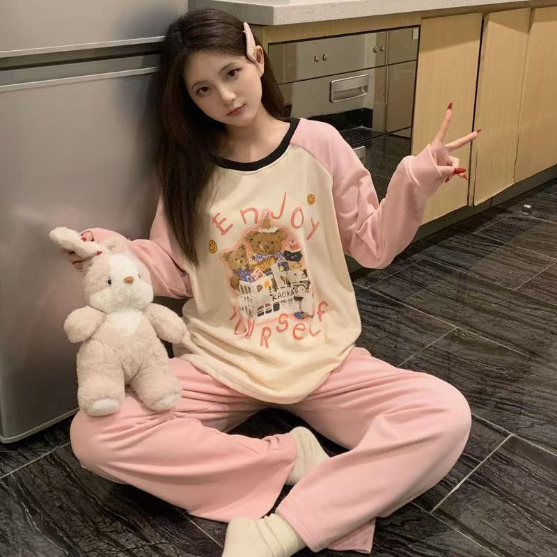 德绒睡衣女士冬季保暖长袖2025秋冬甜美宽松卡通套装可外穿家居服|undefined