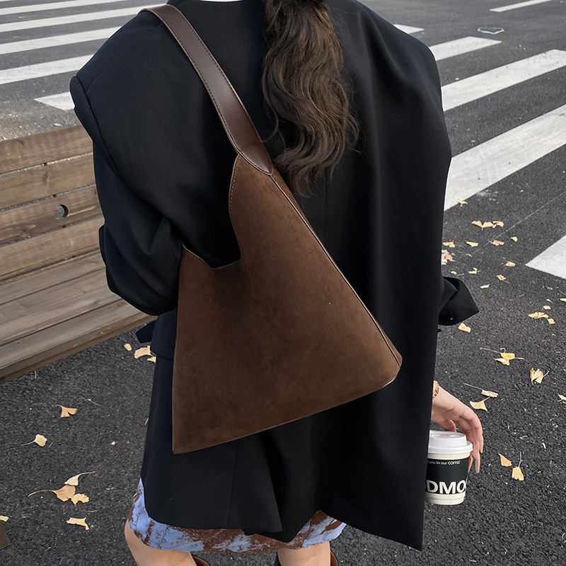韩版简约麂皮绒托特包女2025秋冬新款潮百搭子母包通勤手提水桶包|undefined