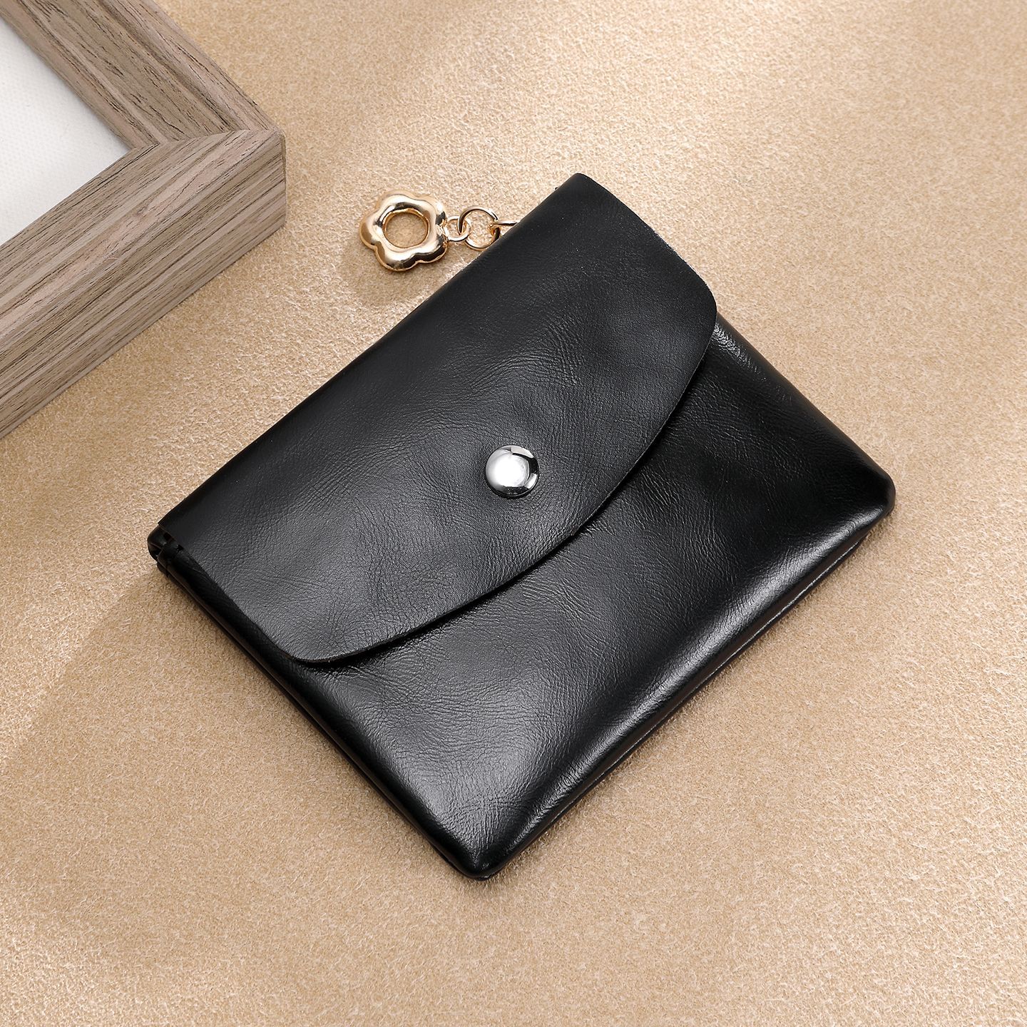 Mini bolso de cambio 2 - en - 1 bolso de tarjetas para hombres y mujeres, bolso corto de gran capacidad, bolso de doble capa de monedas de piel suave simple