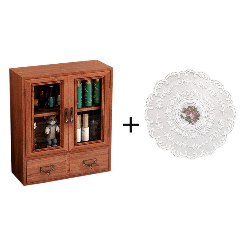 Caja de almacenamiento de escritorio de madera vintage tocador perfume cosméticos almacenamiento rack escritorio taza gabinete de madera maciza