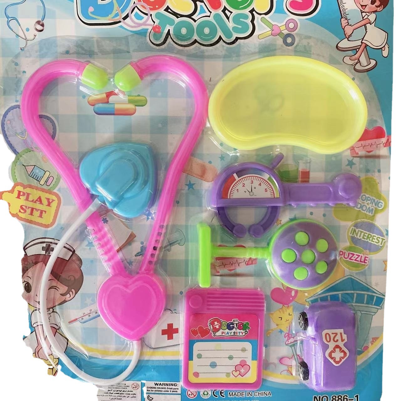 Los niños juegan casa simulación estetoscopio pequeño doctor educativo papel jugar equipo médico juguete 2 Yuan tienda traje al por mayor
