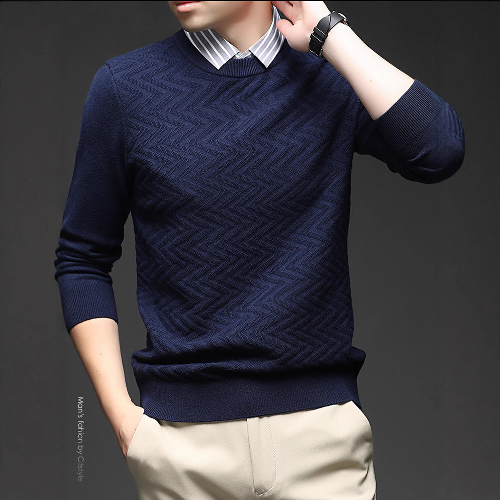 Suéter de hombre con solapa jacquard otoño y invierno viejo dinero falso dos piezas casuales simple fundación de manga larga jersey de punto