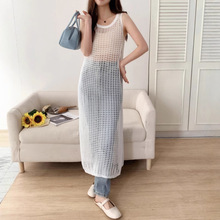 实拍韩国东大门新款镂空针织背心连衣裙女夏海边度假风罩衫裙长裙