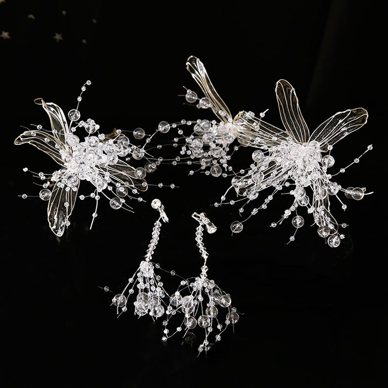 Tocado nupcial estilo coreano nuevo hecho a mano líquido flor cristal horquilla traje Super Hada vestido de novia estilo Accesorios