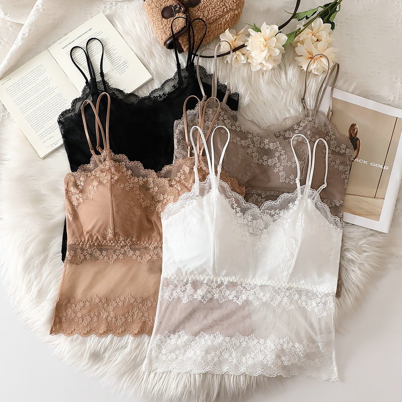 Summer suspender with chest pad for women with lace sexy beautiful back suspender vest integrated chest pad vest