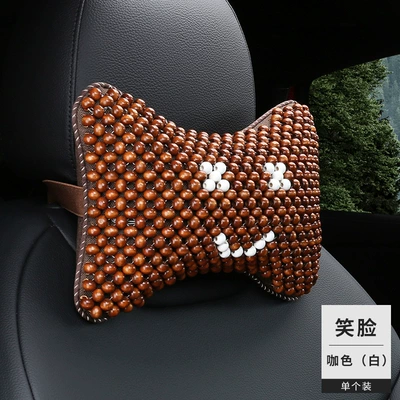 Headrest — Wooden Bead Headrest, New Car - smiling-coffee-color-white-headrest-1-piece