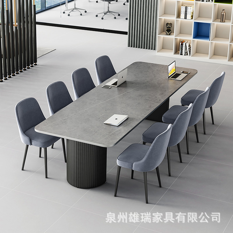 Nordic rock plate office light luxury large rock plate conference table company staff multi-person reception training office desk and chair