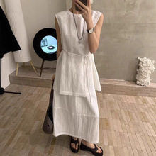 春夏上新【里墨恩】意法韩版简约文艺绑带后开扣套装上衣半身裙女