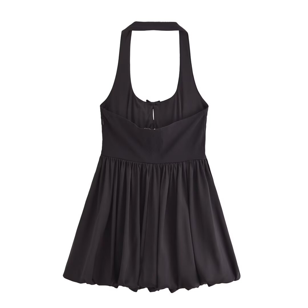 Series Sexy Backless Hanging Collar round Neck Short Puffy Mini Dress