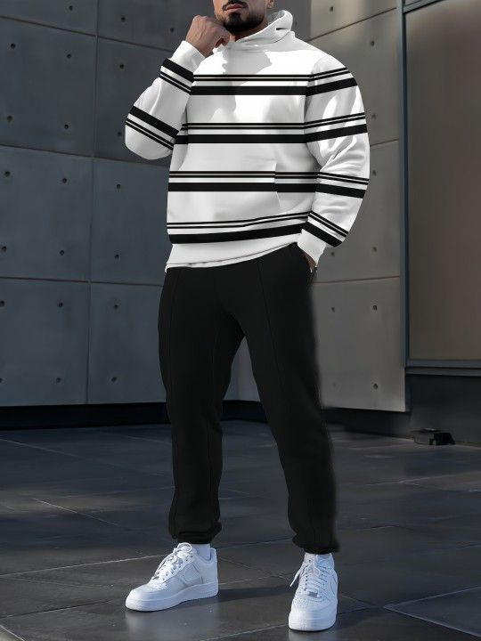 Pantalones de suéter con capucha de estilo personalizado de dos piezas con estampado digital a rayas clásico MC11-ML1