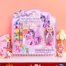 可爱公主涂色套装集卡十元店画笔玩偶彩色卡片珍藏摆摊礼品包装盒