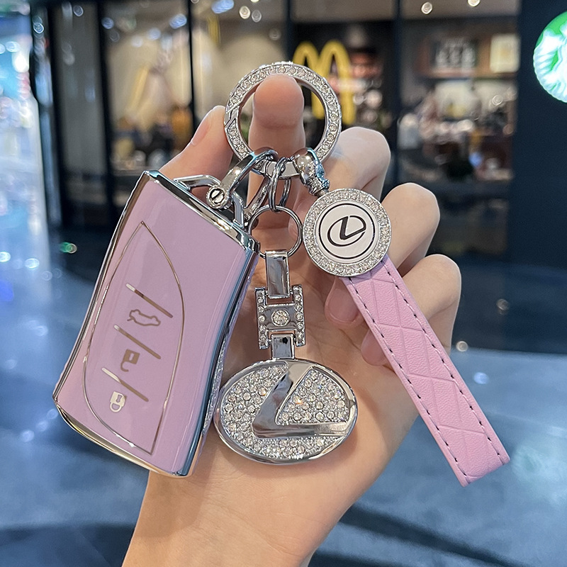 모델 C [보라색 키 커버 + 다이아몬드 반지 자동차 로고 가죽 버클 + 다이아몬드 자동차 로고]