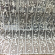 新品网纱竖条棉线刺绣满幅面料 欧根纱小花朵刺绣花边网纱布料