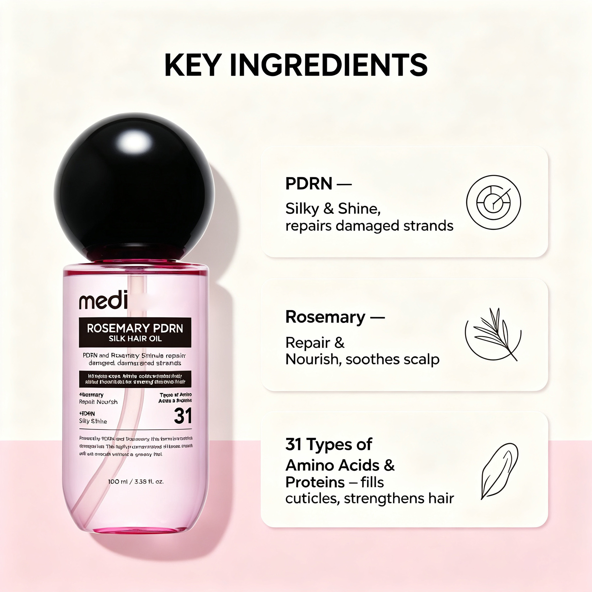 Transfronterizo Rosemary pdrn Silk hair Oil Romero aceite para el cabello resbaladizo para reparar el cabello dañado