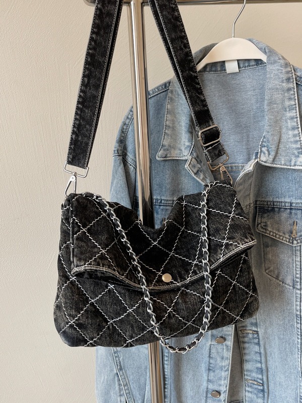 Bolso de viaje de gran capacidad para mujeres 2025, nuevo bolso de hombro jeans de moda, bolso de diamante de verano