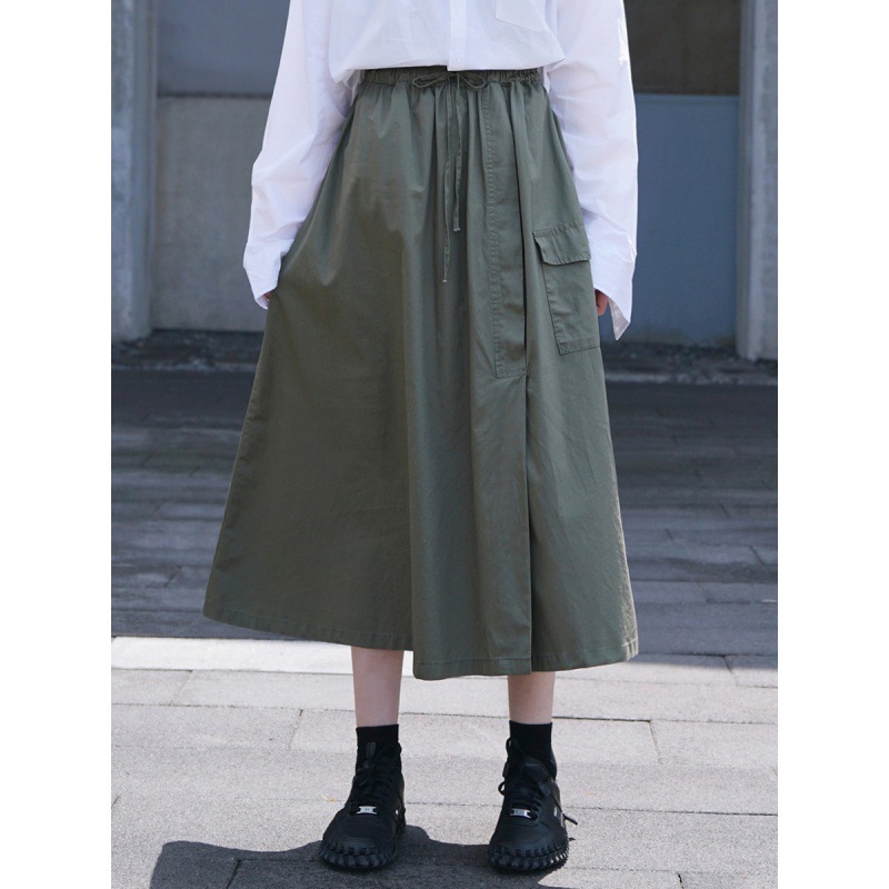 Summer solid green Japanese retro skirt