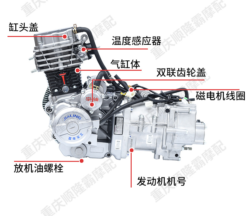 Jialing Tricycle Central Shaft Engine 300 330 360 Water-Cooled Second-Generation Six-Speed Central Shaft with Transmission Assembly