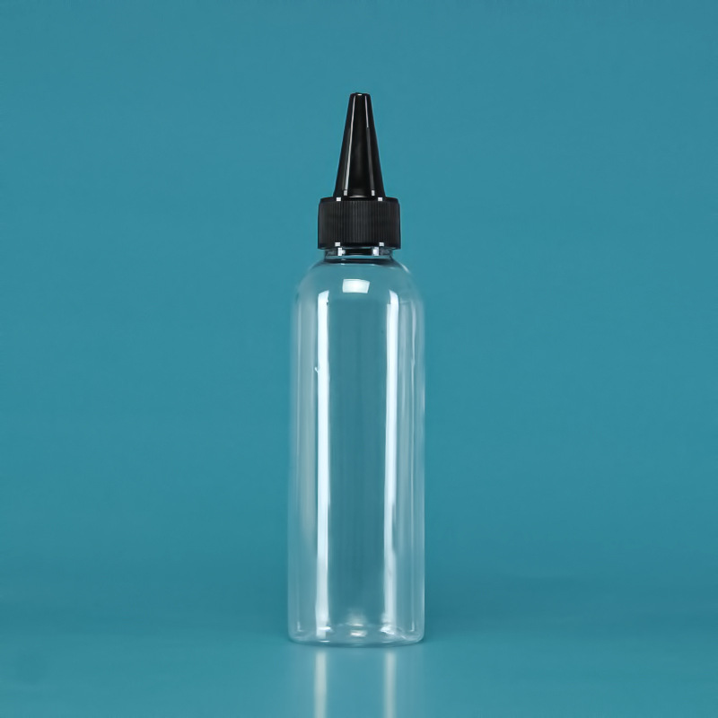 En stock 100mL botella puntiaguda botella de plástico PET transparente botella de boca pequeña botella de boca puntiaguda botella de pigmento pintado