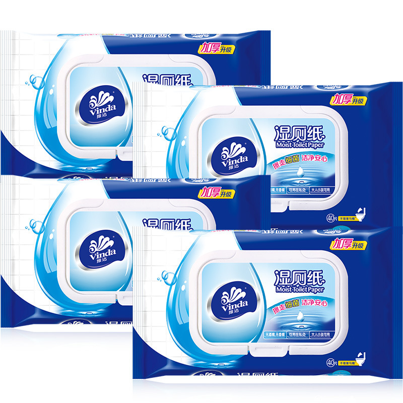 Vidago CAT toallitas húmedas de papel higiénico 40 piezas 5 paquetes gratis mini portátil 10 toallitas húmedas de baño al por mayor