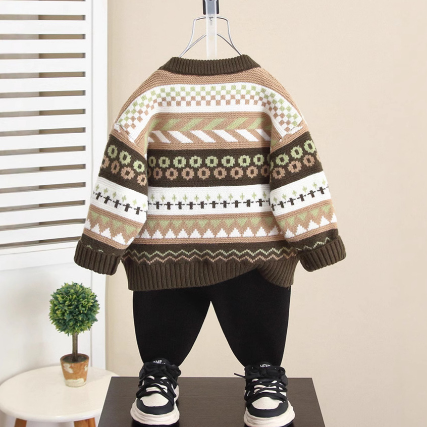 6589 ropa para niños suéter para niños más ropa de otoño e invierno de terciopelo 2025 nuevo suéter de punto grueso para niños top de lana para bebés