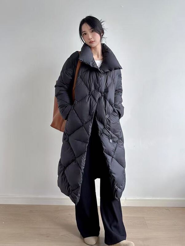 王菲同款菱格轻奢羽绒服女长款过膝2025冬季新款休闲宽松显瘦90绒|undefined