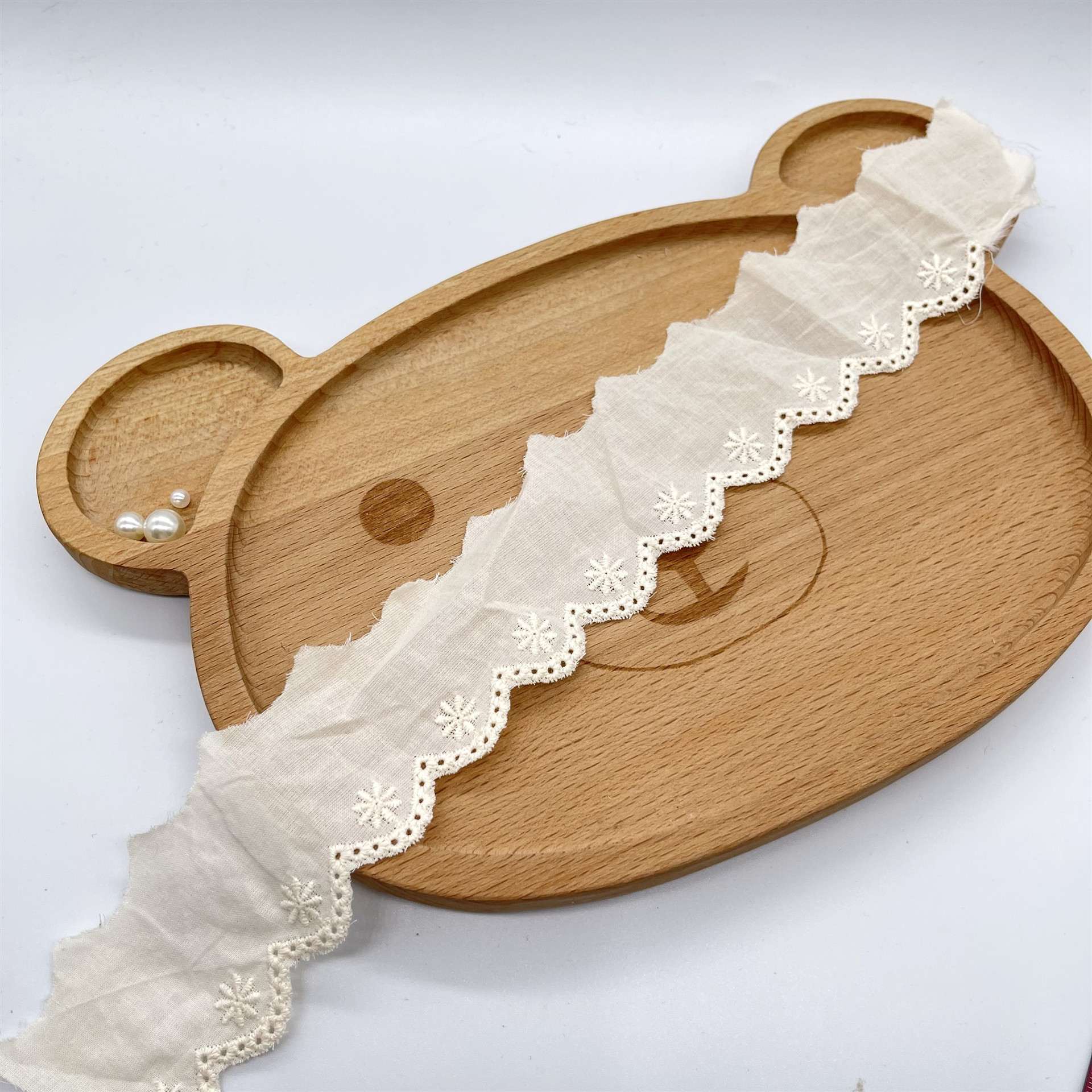 C-714精梳棉布小碎花波浪打孔刺绣花边DIY服装辅料4.5厘米