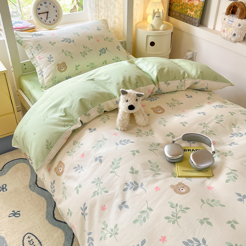 Juego de cama de dormitorio de estudiantes universitarios de tres piezas de algodón puro 2025 nueva ropa de cama con funda de edredón individual