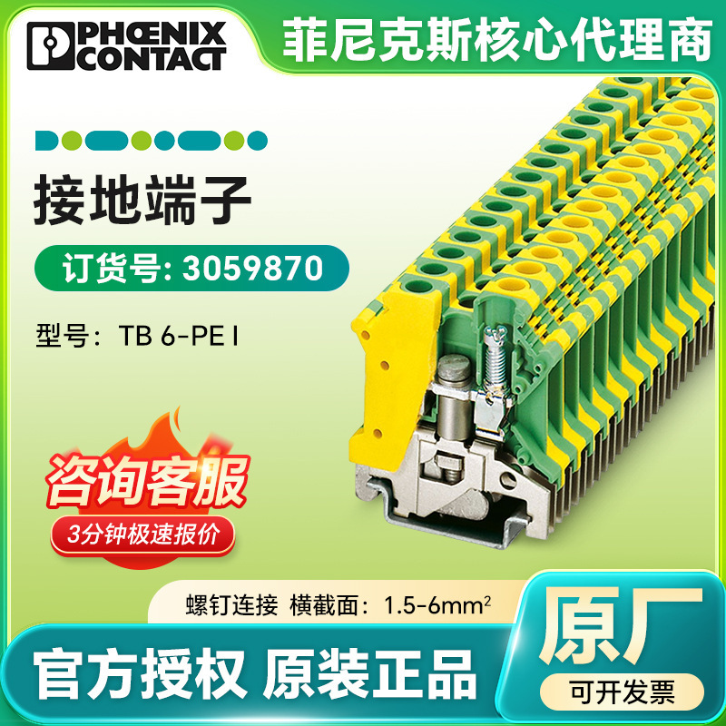German Phoenix Terminal Block Tb 6-Pe I/3059870 Grounding Terminal Screw Connection Fireproof German Phoenix Terminal Block Tb 6-Pe I/3059870 Grounding Terminal Screw Connection Fireproof