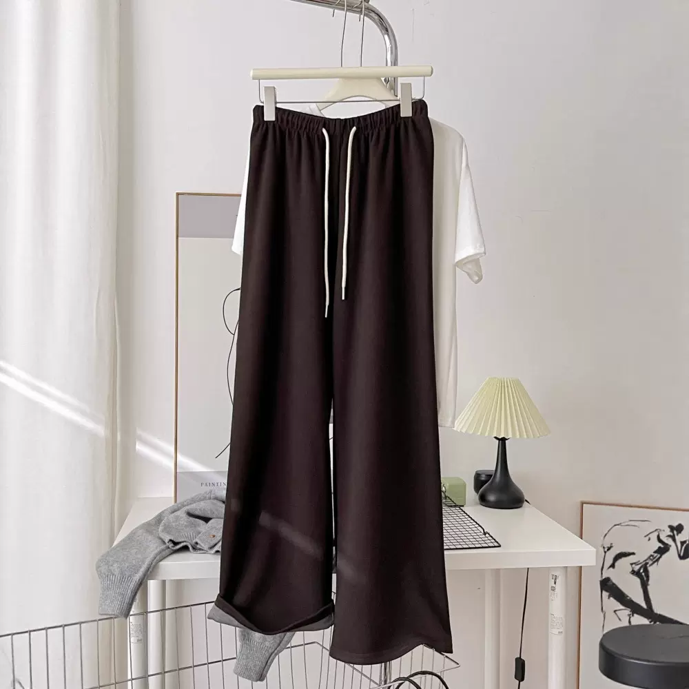 简约日韩系云朵空气层棉阔腿裤女秋慵懒松弛垂感直筒休闲卫裤6426