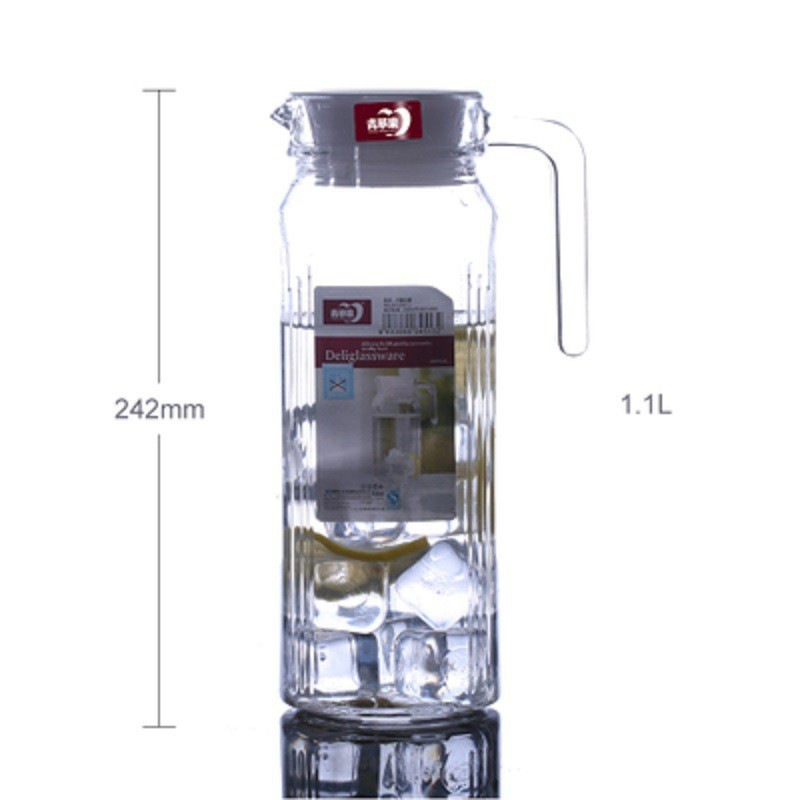 Lemeya vidrio resistente al calor hervidor de agua fría agua manzana verde engrosado jar de jugo tetera flor logotipo al por mayor