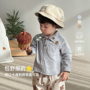 Children's Fashion Shirt 2025 New Autum Boys' Embroidered Squirrel Shirt Baby Fashionable Korean Style Top Trendy