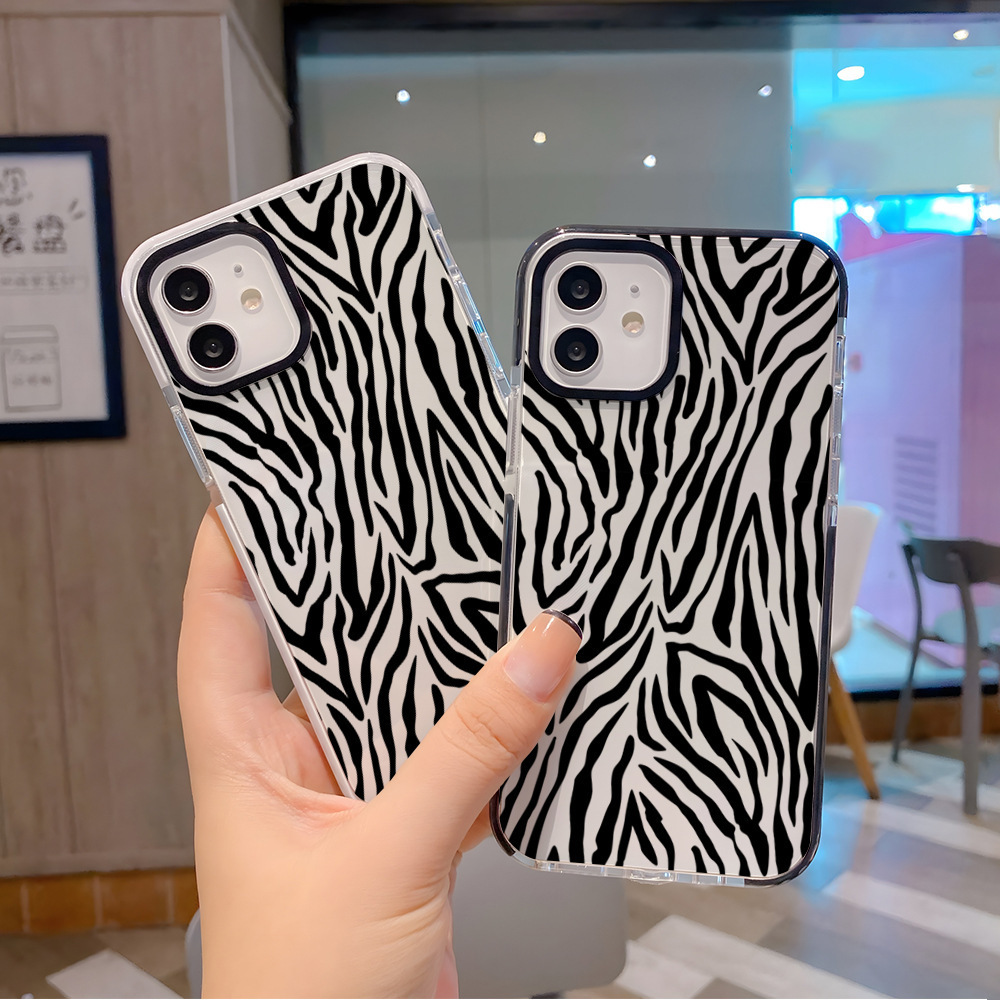 复古风斑马纹2.0厚TPU黑色边框苹果15promax手机壳iPhone17保护套