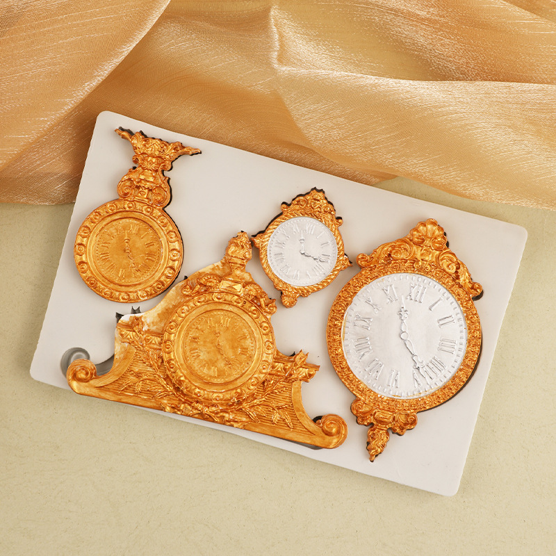 Reloj en relieve retro de estilo europeo, forma de reloj de péndulo, molde de silicona, reloj de bolsillo, chocolate, fondant, molde decorativo, piedra, plástico, pegamento