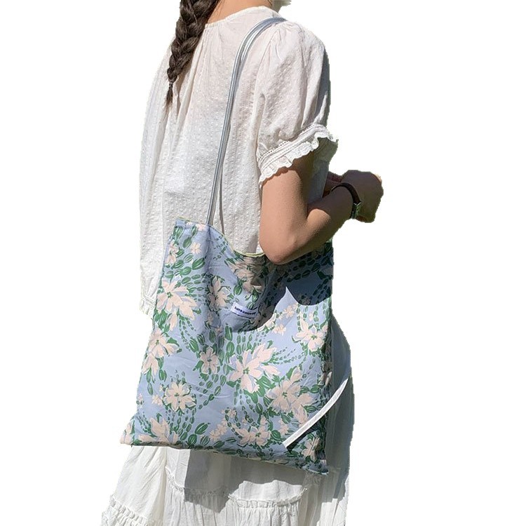 Floral Print Canvas Double Handle Shoulder Bag 5