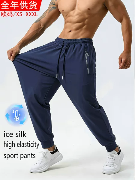 European and American Summer Sports Fitness Pants for Men, High Elasticity, Quick-Dry, Breathable Running Pants, Quick-Dry Jogger Pants, Casual Long Pants