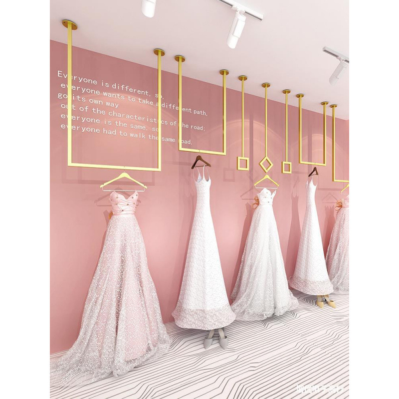 婚纱店吊顶挂衣架壁挂简约U形婚纱礼服秀禾大拖尾垂挂展示架加粗