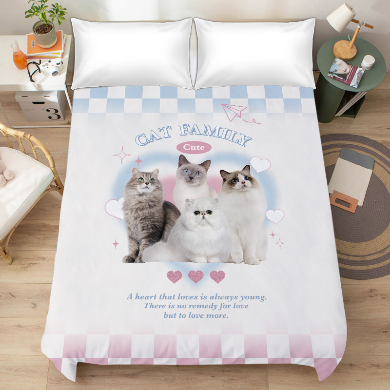 Cute cat single single sheet student dormitory home cartoon kitten…